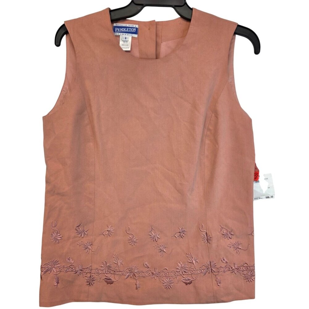 Vintage Pendleton Embroidered Silk Top 8 Pink Deadstock Glam 90s Dainty Feminine